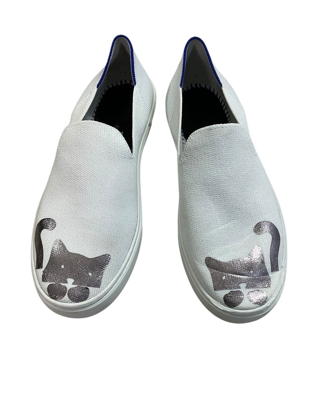Rothy’s The Original Slip On Sneaker White Metallic Cat Women’s Size 8.5